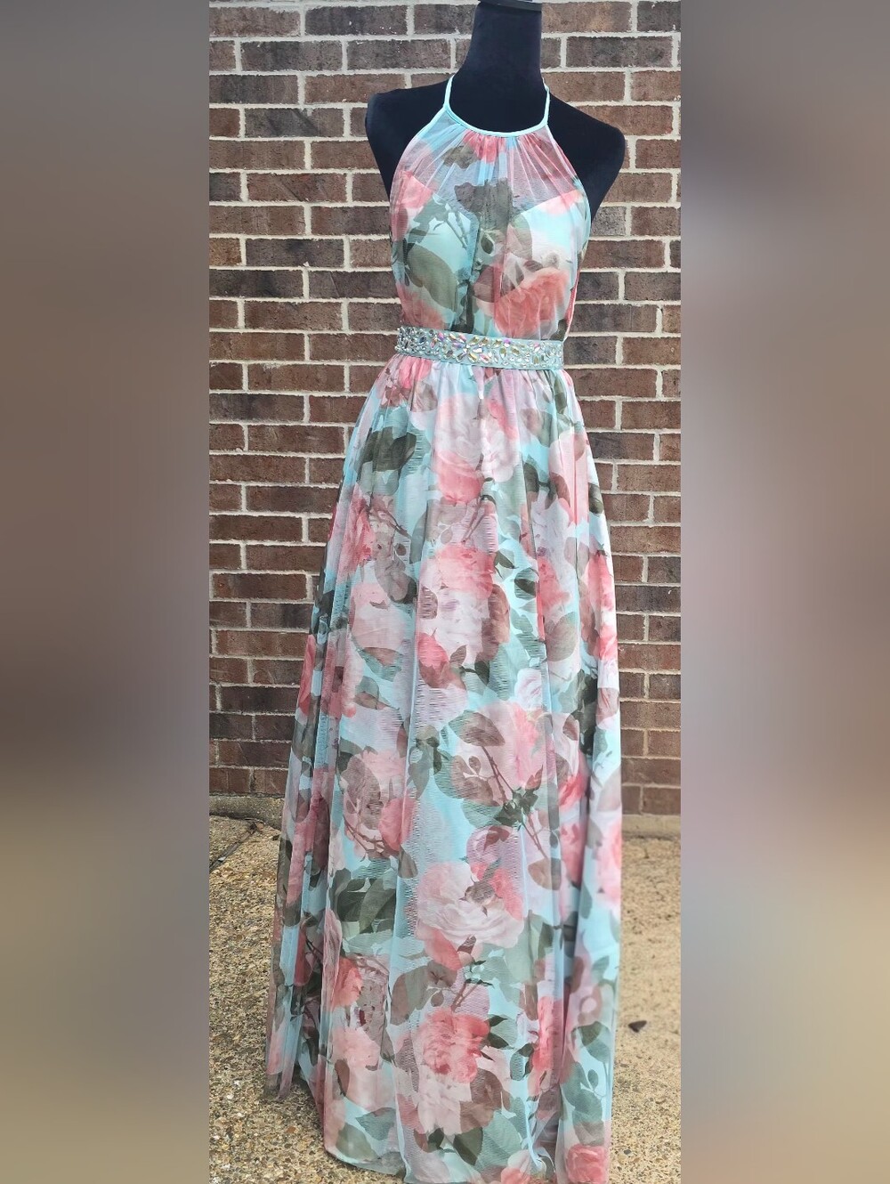 Nights by Teeze Me Size 3 Floral Halter Prom Formal Gown Homecoming